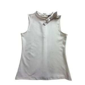 Ann‎ Taylor Shirt Womens XS Ivory Sleeveless Mock Neck Bow Back Zip Blouse Top
